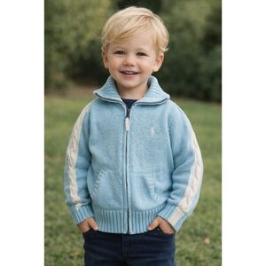 2/25 Ralph Lauren Blue Zip-Up Sweater with White Accents  little one Sweater 3T